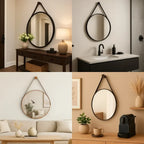 Espelho Redondo Adnet Couro Com Alça + Suporte 60cm