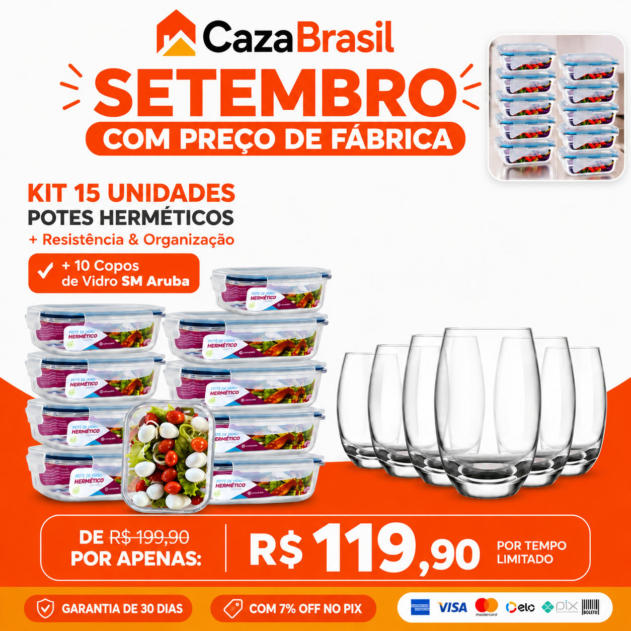 KIT 15 POTES HERMÉTICOS + 10 COPOS!