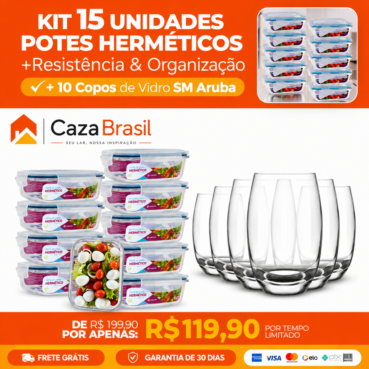 KIT 15 POTES HERMÉTICOS + 10 COPOS!