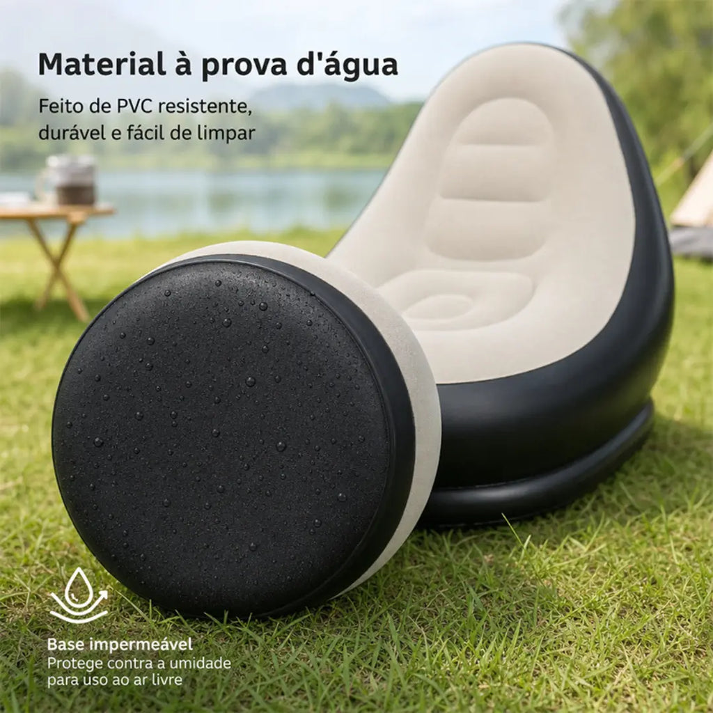 Poltrona Inflável com Puff e Bomba de Ar – Sofá Portátil para Descanso, Camping e Viagens