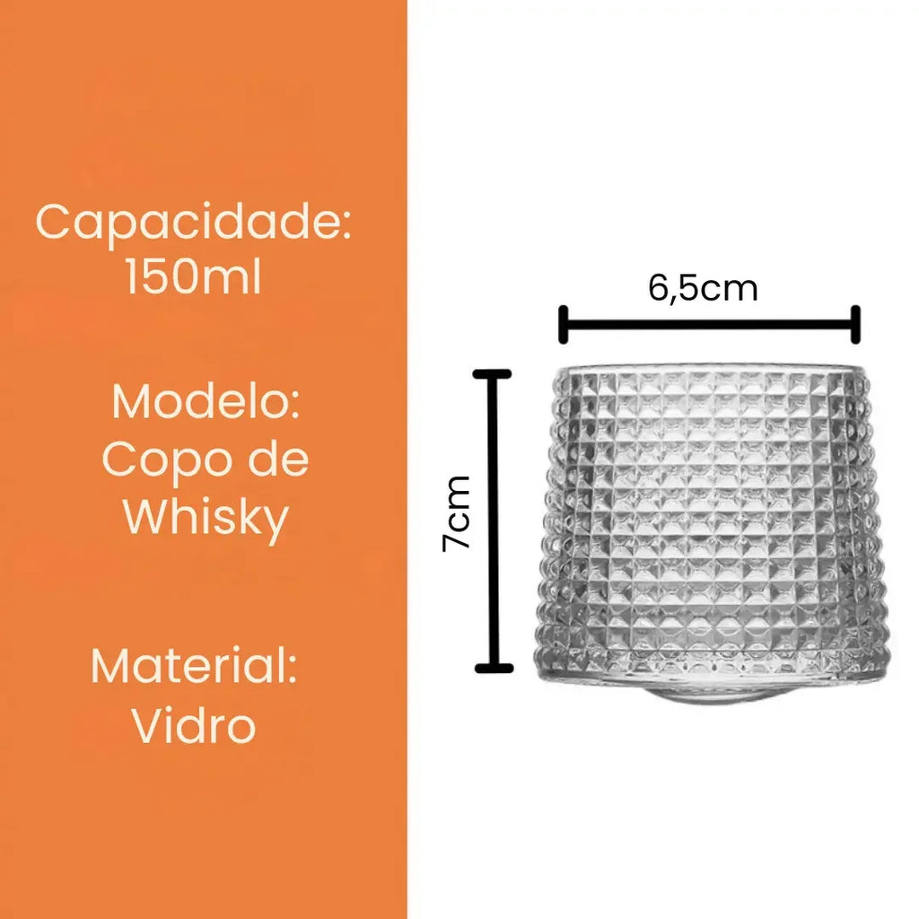 Copo de Whisky Giratório de Vidro 150ml (Kit com 3)