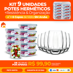 KIT 9 UNIDADES POTES HERMÉTICOS + 6 COPOS BRINDE!