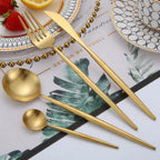 Conjunto de Talheres Luxo Dourado Inoxidável 24 Peças