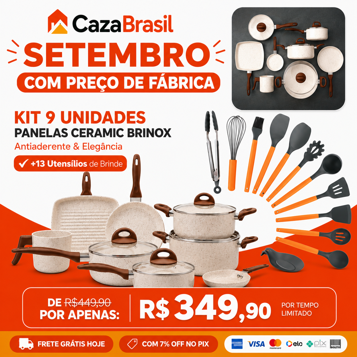 Kit 9 Unidades Panelas Ceramic Brinox
