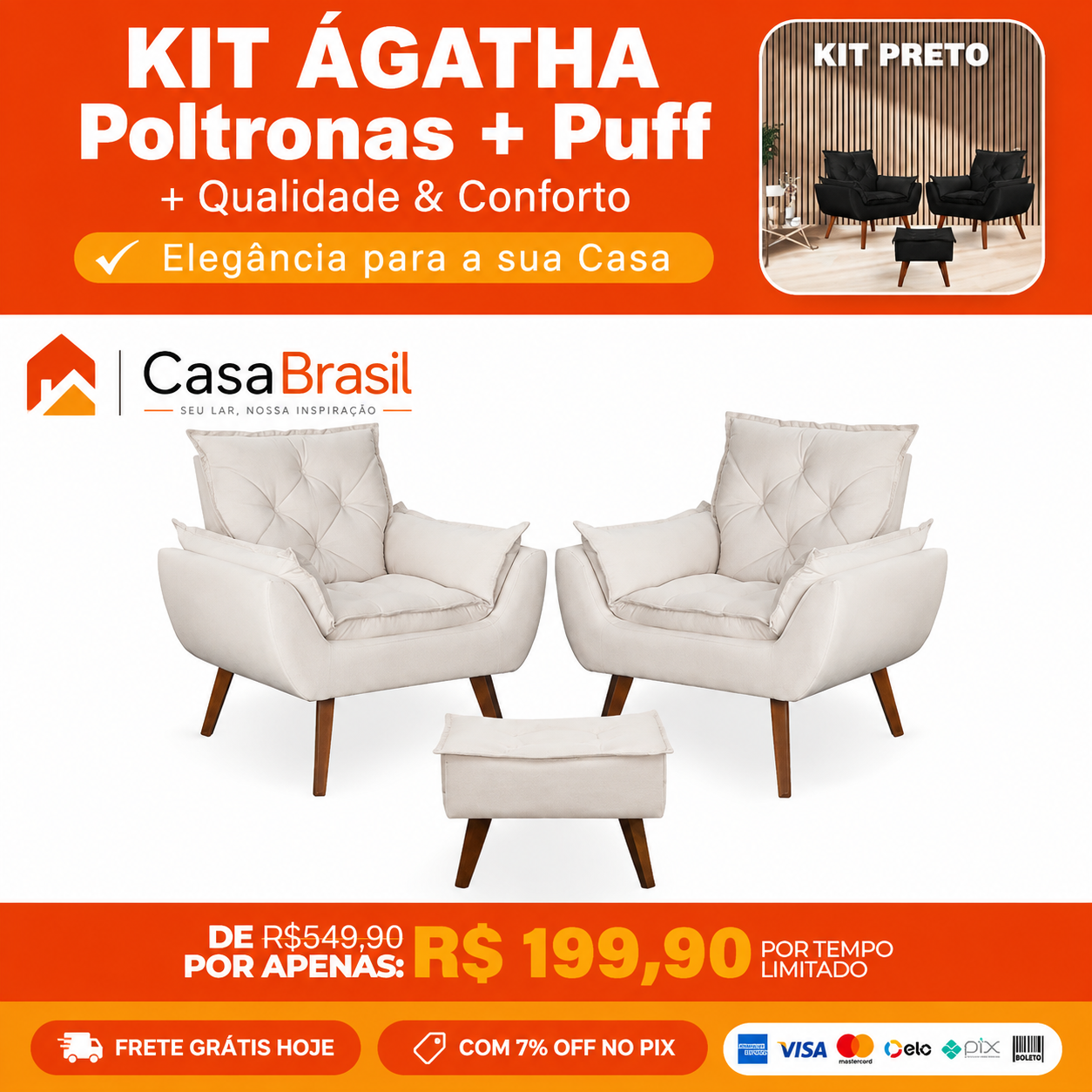 Kit Ágatha Poltronas + Puff!