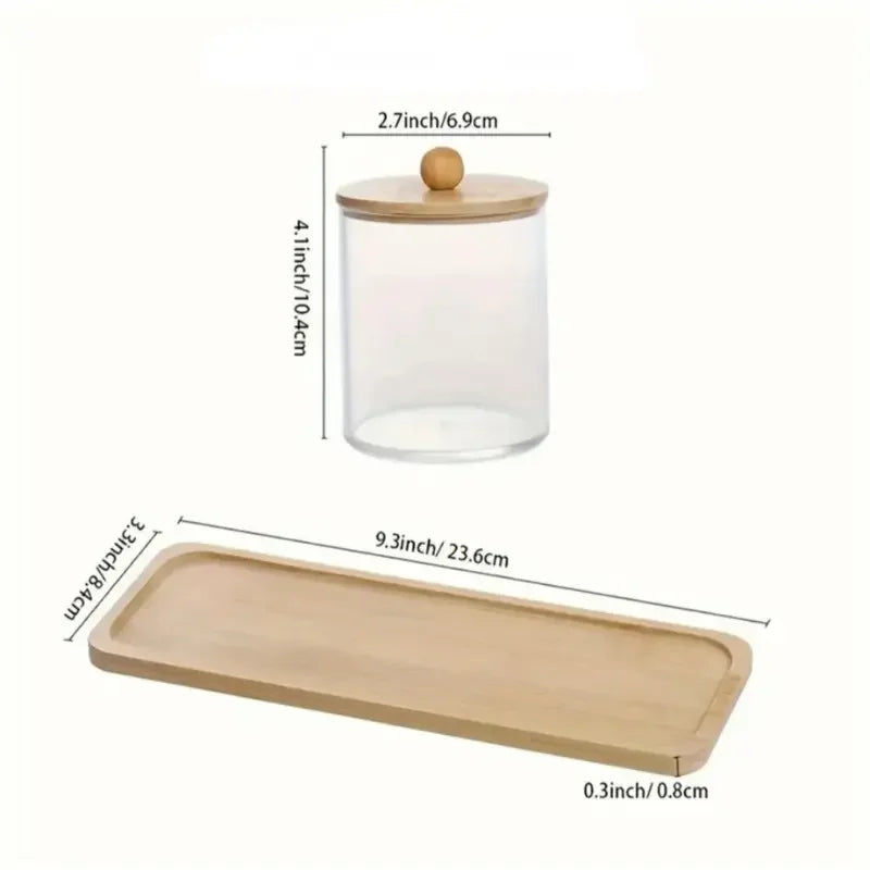 Kit 3 Potes Organizadores com Tampa de Madeira e Bandeja de Bambu