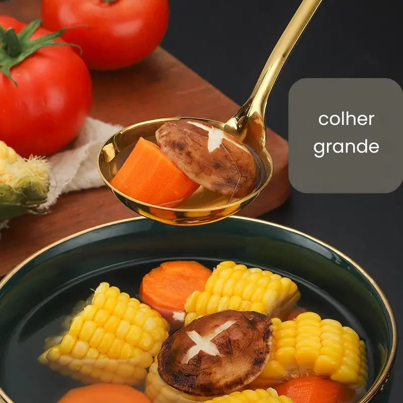 Kit de Talheres 4 Peças em Aço Inox Dourado