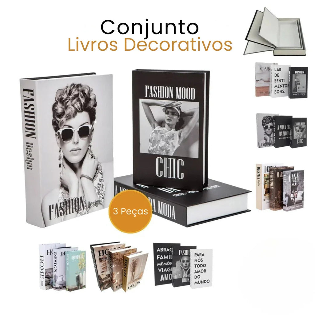 Livros Decorativos Kit 3 Peças