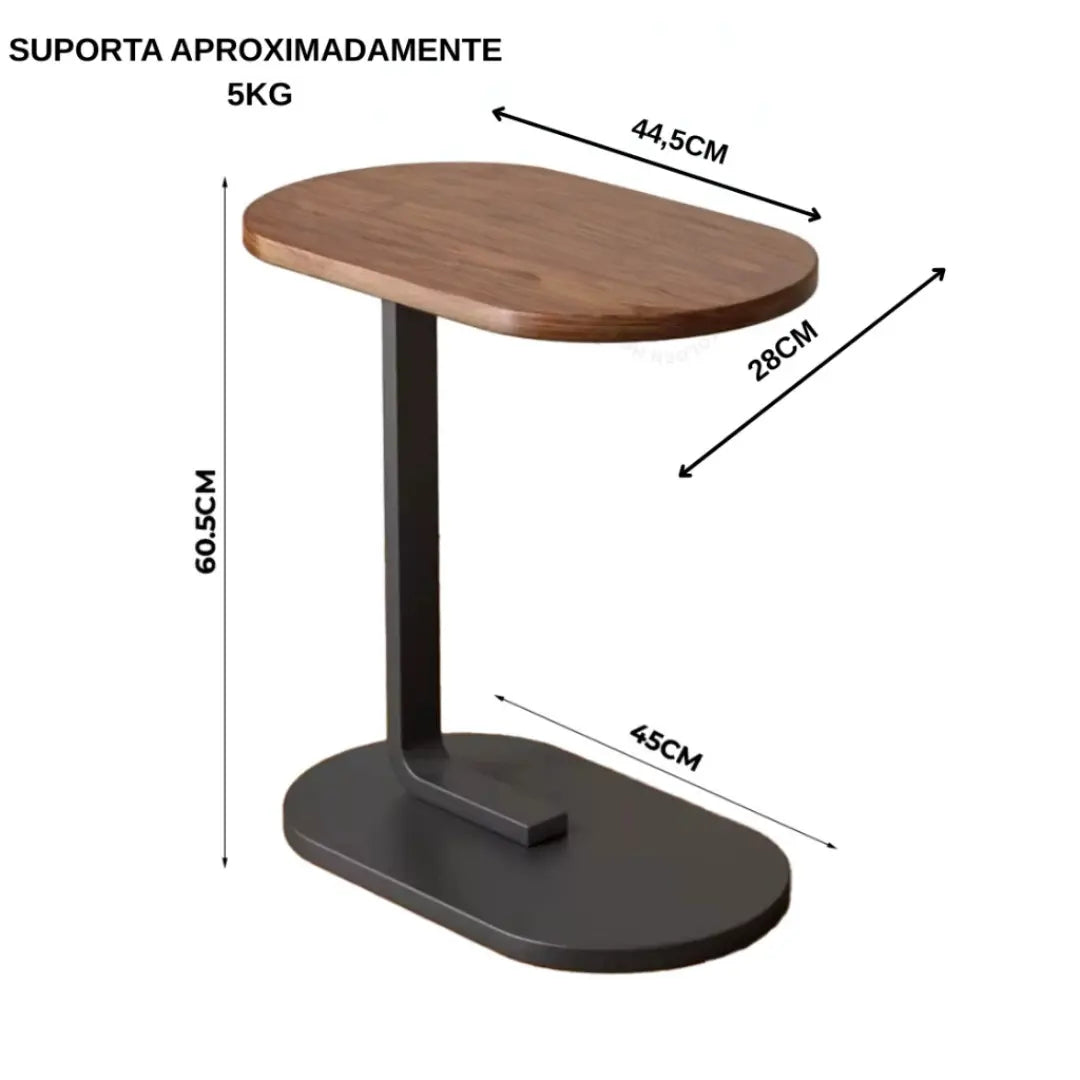 Mesa Lateral Portátil | Ferro e MDF para Sala e Quarto