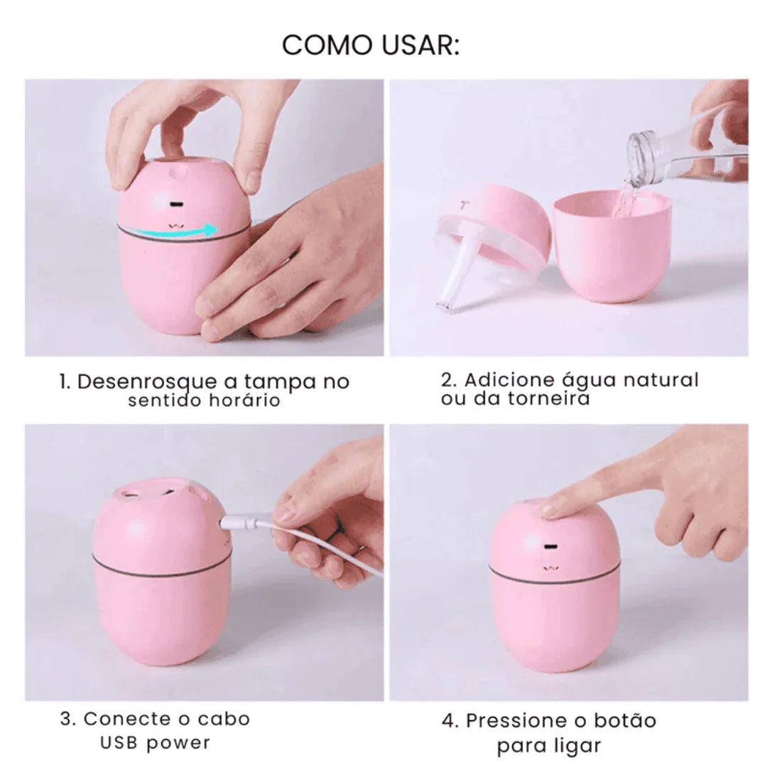 Mini Umidificador e Difusor de Ar Portátil