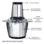 Moedor e Triturador de Alimentos Elétrico 300W em Aço Inox