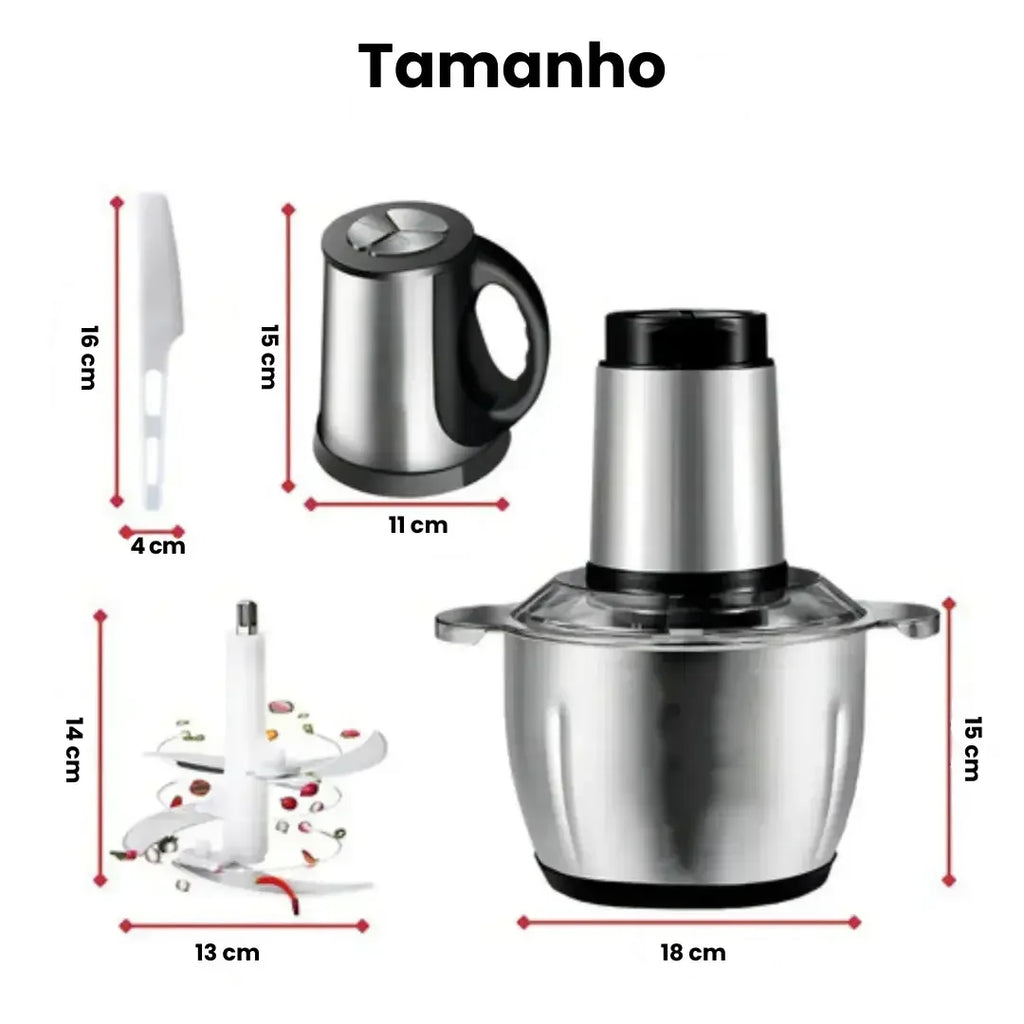 Moedor e Triturador de Alimentos Elétrico 300W em Aço Inox
