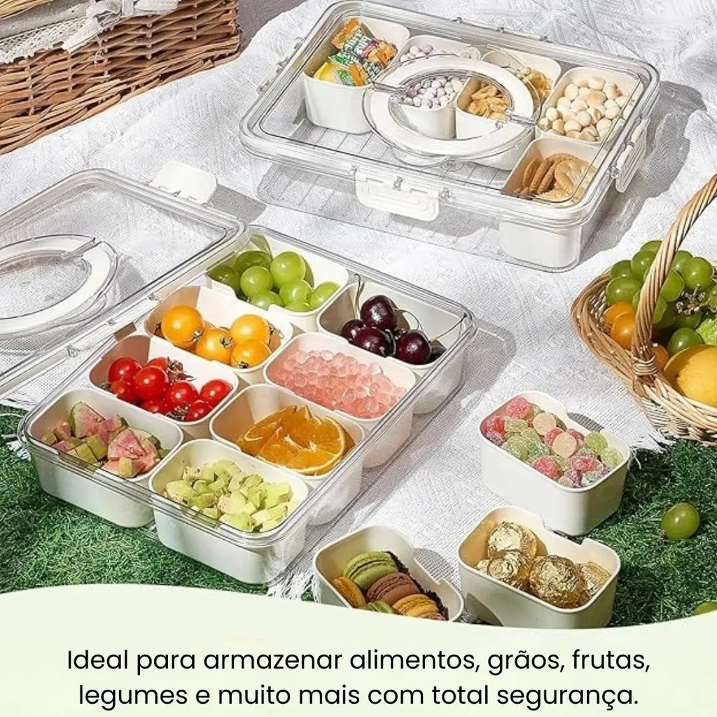 Organizador Hermético Em Acrílico com 8 Divisórias – para Frutas, Legumes e Alimentos