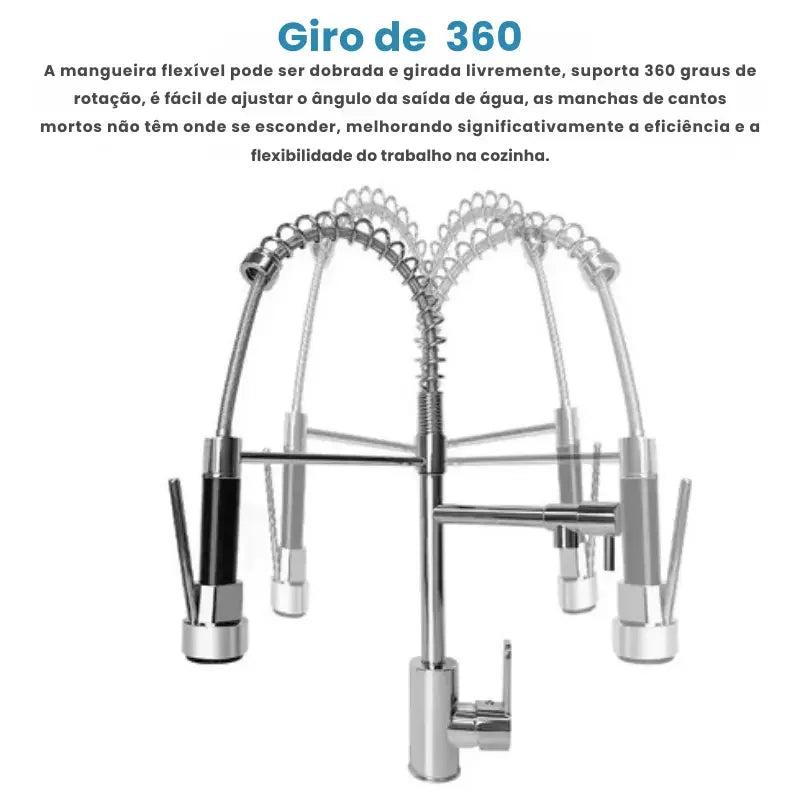 Torneira Gourmet Cozinha Flexível com Ducha Dupla 360°