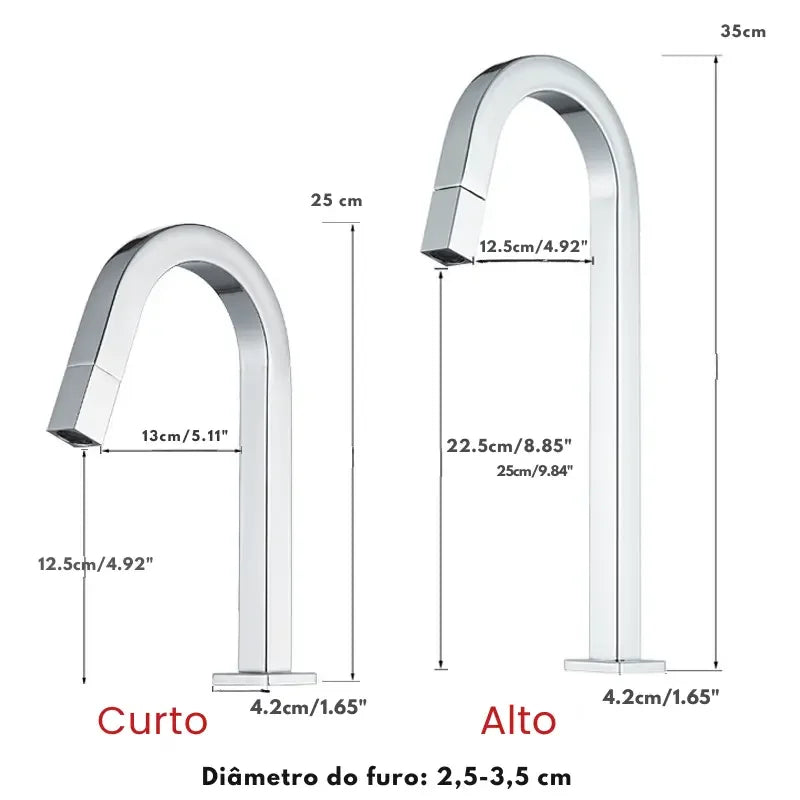 Torneira de Banheiro Luxo em Aço Inox Cromado