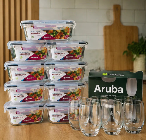 KIT 9 UNIDADES POTES HERMÉTICOS + 6 COPOS BRINDE!