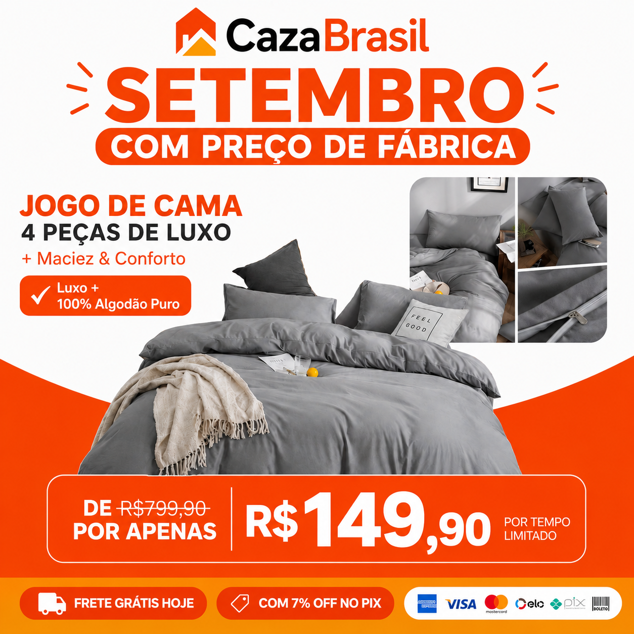 JOGO DE CAMA 4 PEÇAS DE LUXO!