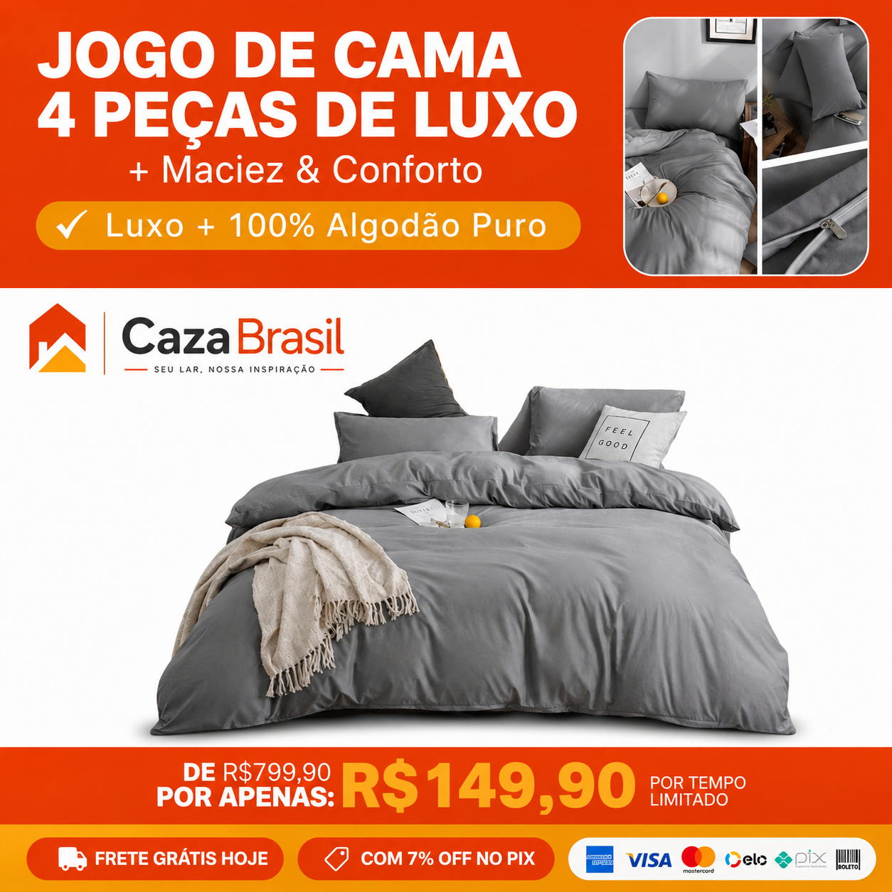 JOGO DE CAMA 4 PEÇAS DE LUXO!