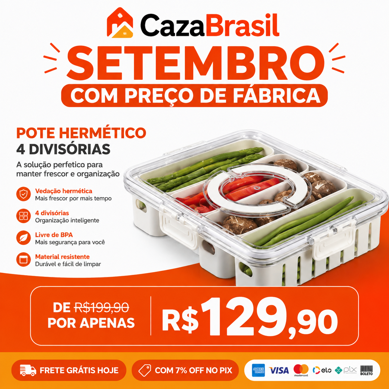Organizador Hermético com 4 Divisórias